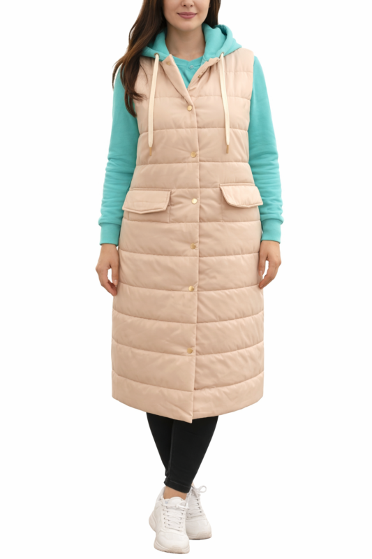 Płaszcz bezrękawnik pikowany z kapturem  damski