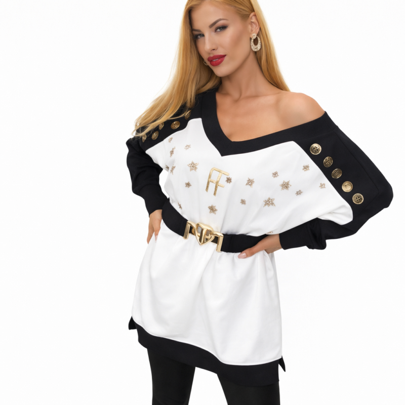 Sukienka tunika damska czarno-biała