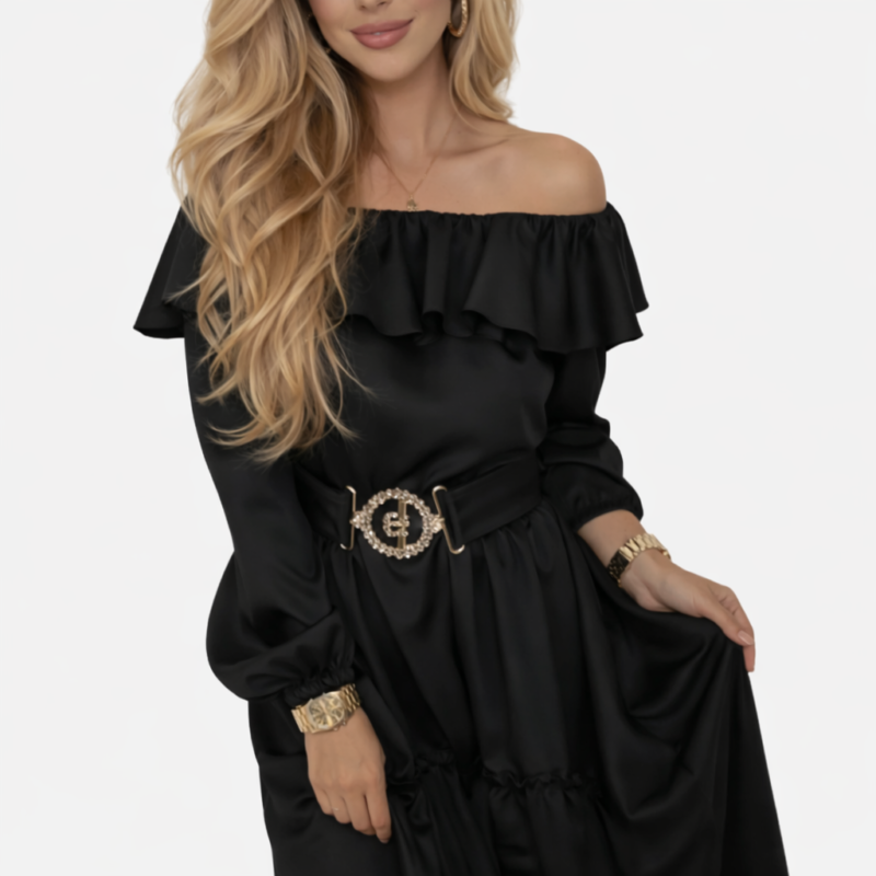 Czarna sukienka damska  z falbanką