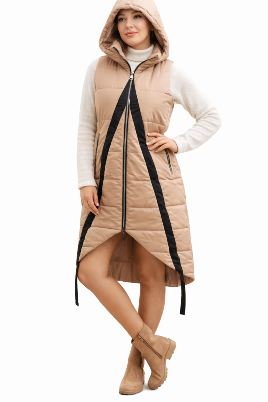Płaszcz damski z kapturem beżowy