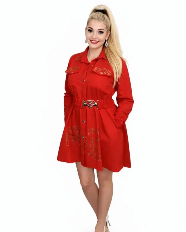 Sukienka koszulowa „Ruby Comfort” – czerwień premium