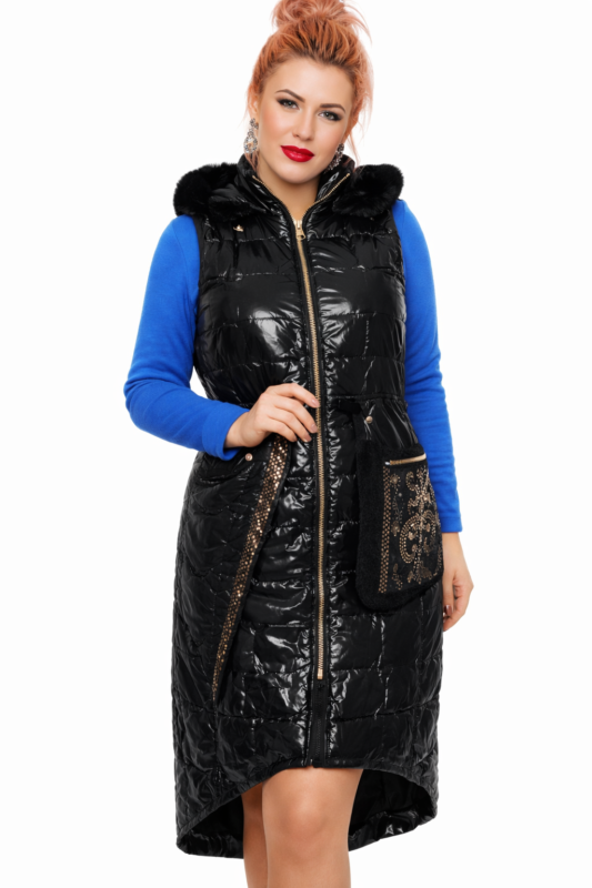 Płaszcz damski bezrękawnik z kapturem