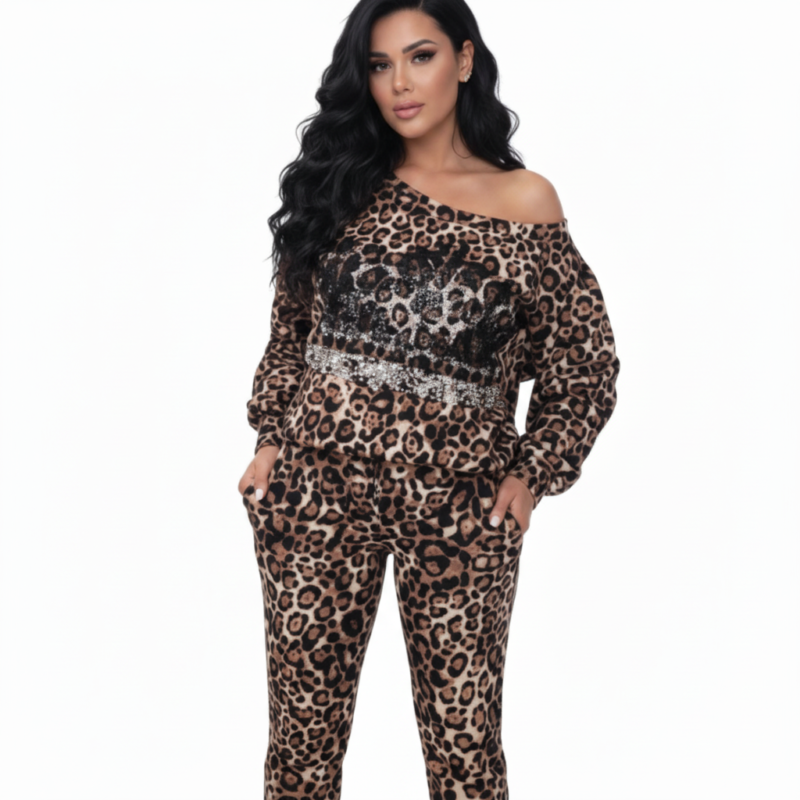 Damski komplet dresowy bawełniany w tygrysi wzór