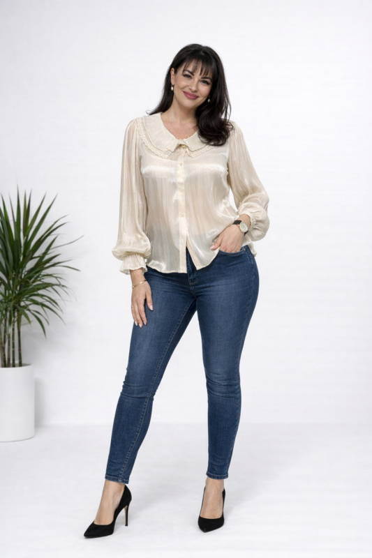 Stylowa bluzka z zdobnym kołnierzykiem