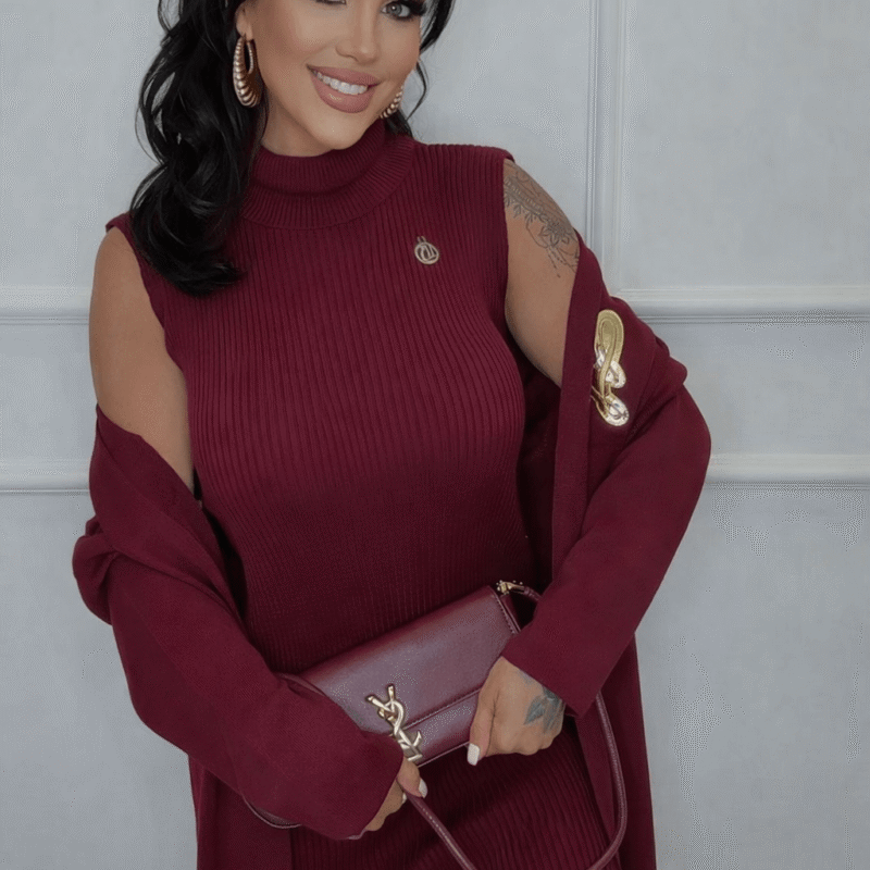 Komplet dzianinowy – sukienka + narzuta