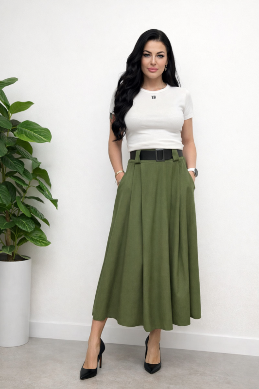 Elegancka spódnica midi z paskiem