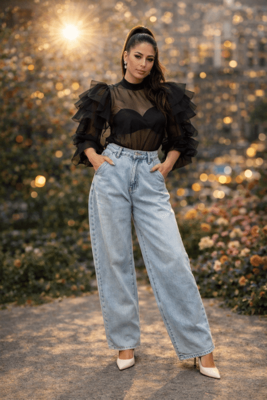 Szerokie Jeansy Damskie Baggy 100% Bawełna – Modne Spodnie