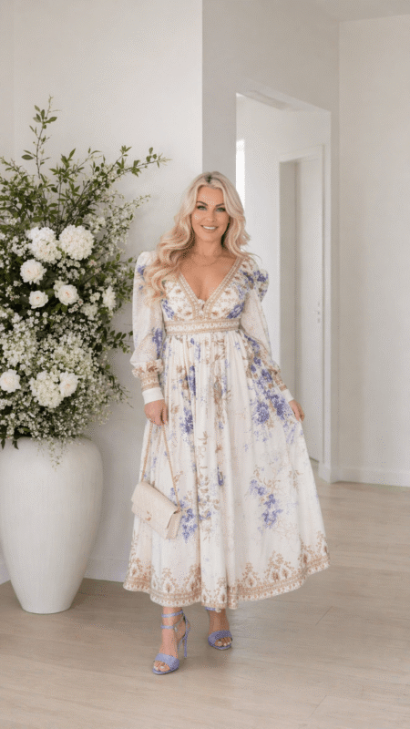 Sukienka długa w kwiaty boho kremowa wiosna lato