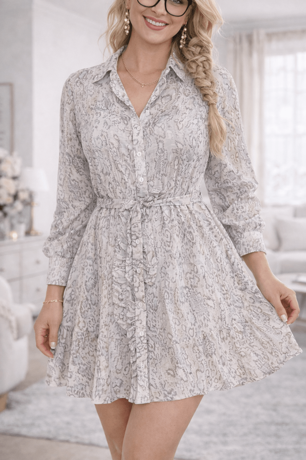 lekka zwiewna sukienka koszulowa damska z paskiem elegancka sukienka na lato