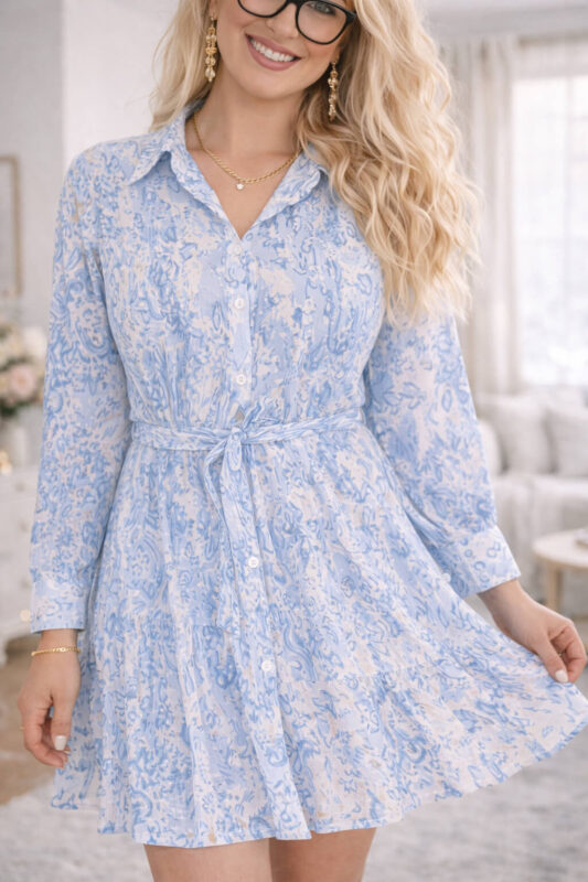 Lekka sukienka koszulowa damska z paskiem – zwiewna i wygodna