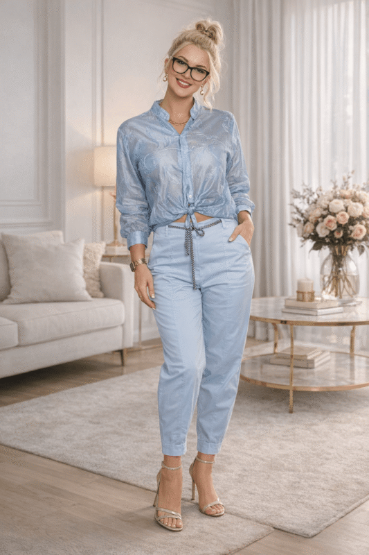 Spodnie damskie typu balloon 100% bawełna – włoskie spodnie z paskiem, luźny krój